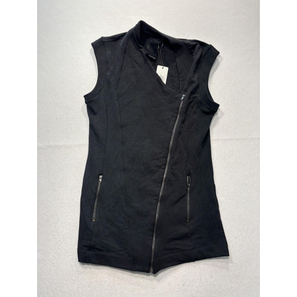 Heather By Bordeaux Vest Womens Medium Black Fleece Asym Zip Long Moto